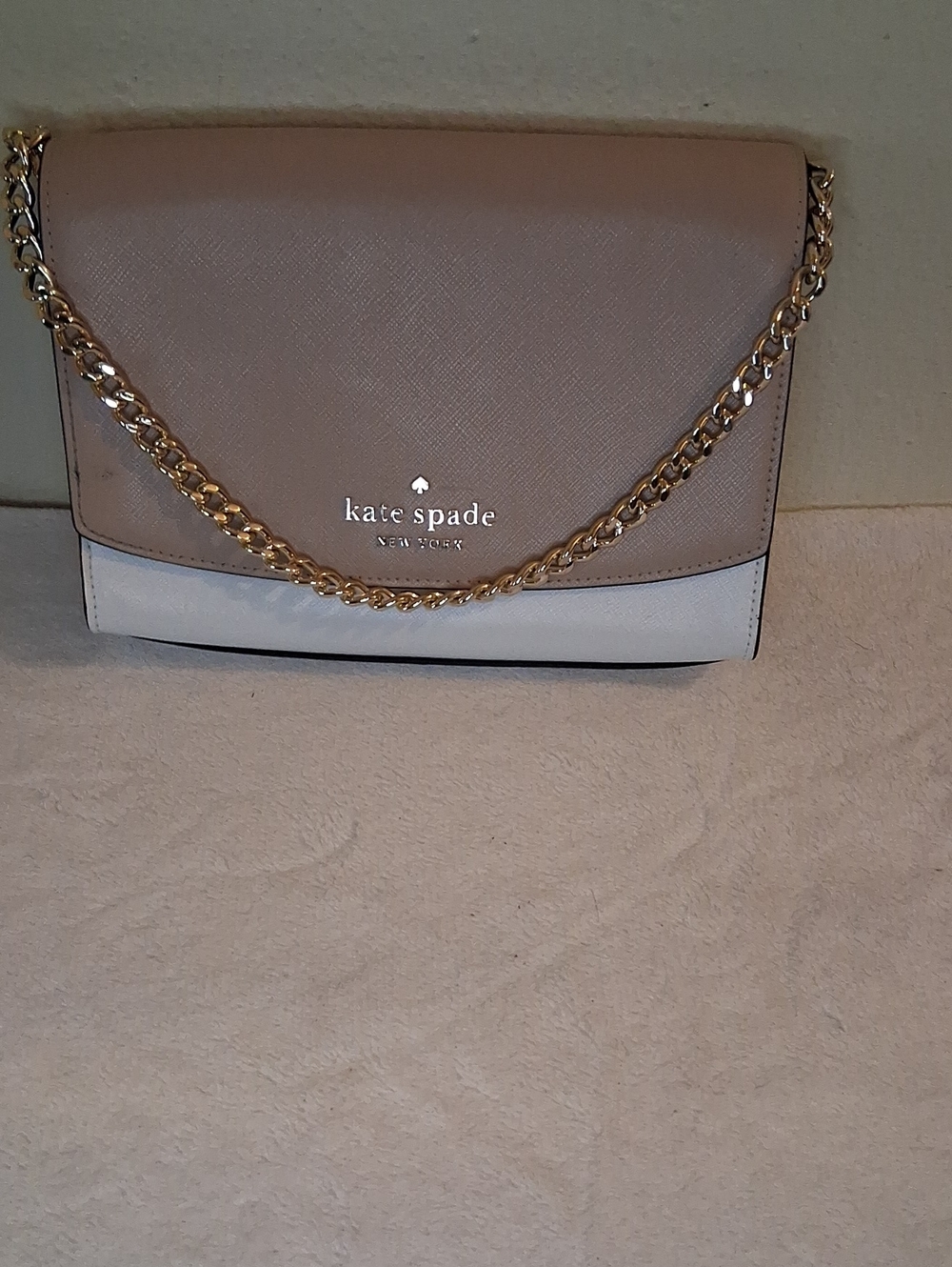 kate spade Two-Tone Taupe and White Chain Strap Crossbody
